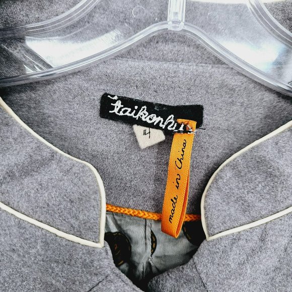 Anthropologie Taikonhu High Line Jacket Peplum Crop Blazer 4 Grey Button Front - Picture 2 of 14